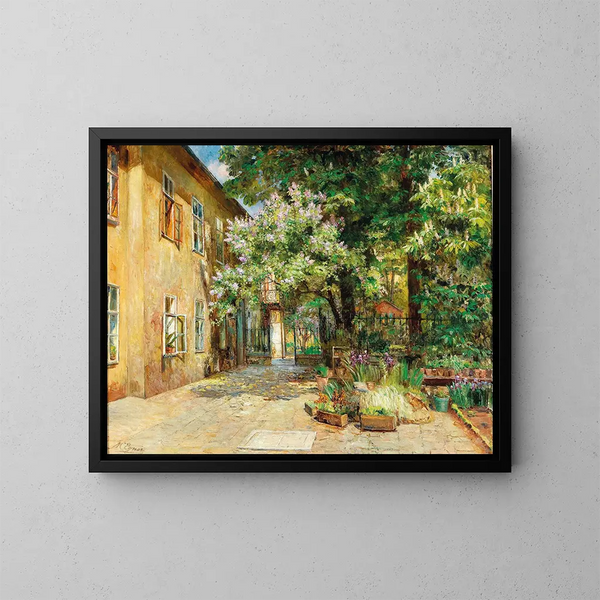 Eine Ansicht des Hofes Nr. 8 Dreilaufergasse, 1070 Wien - Marie Egner — gerahmtes Bild an der Wand