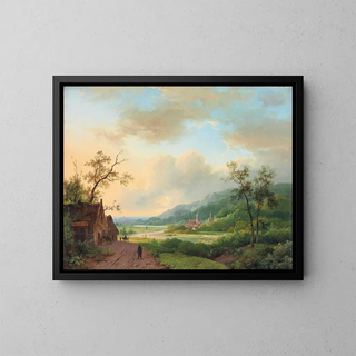 Marinus Adrianus Koekkoek - Travellers on a riverside track at dusk.webp