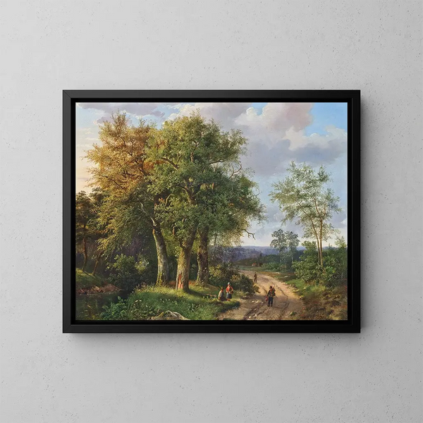 Reisende, die sich an einem Waldweg ausruhen - Marinus Adrianus Koekkoek — gerahmtes Bild an der Wand