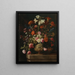 Lys, Nelken, Rosen und andere Blumen in einer goldenen Vase mit Relief auf einem Steinsockel - Mario Nuzzi — gerahmtes Bild an der Wand