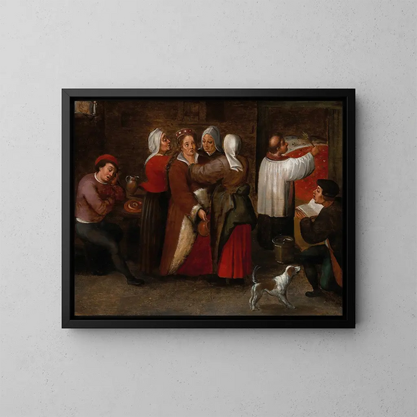 Die Segnung des Hochzeitsbettes - Marten van Cleve — gerahmtes Bild an der Wand