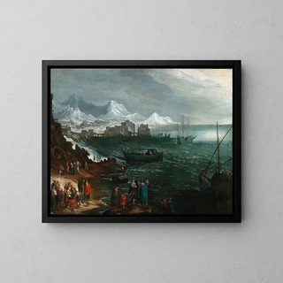 Martin Hermann Faber - A harbour scene with numerous figures in winter.webp