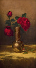 Rosenrote Gemälde in einer japanischen Vase auf goldenem Samtstoff - Martin Johnson Heade — Ansicht des Kunstwerks