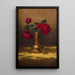 Rosenrote Gemälde in einer japanischen Vase auf goldenem Samtstoff - Martin Johnson Heade — gerahmtes Bild an der Wand