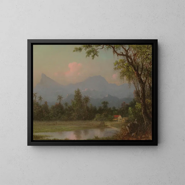 Südamerikanische Szene mit einer Hütte - Martin Johnson Heade — gerahmtes Bild an der Wand