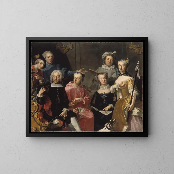 Ulrika Lovisa Tessin, Carl Gustaf Tessin, Erik Sparre, Johan Gabriel Sack, Nils Bielke, Eva Bielke und Hedvig Elisabet Sack - Martin van Meytens — gerahmtes Bild an der Wand
