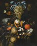 Stillleben mit blauen und weißen Trauben, Nüssen, einer halb geschälten Zitrone und Brombeeren in einer WanLi Porzellan-Schale - Martinus Nellius — Ansicht des Kunstwerks