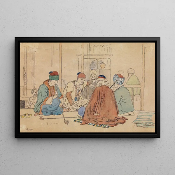 Café intérieur avec des hommes fumant la pipe - Martinus Rørbye — gerahmtes Bild an der Wand