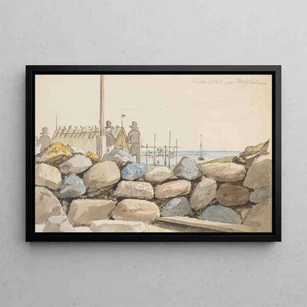 Küstenlandschaft mit großen Felsen im Vordergrund - Martinus Rørbye — gerahmtes Bild an der Wand