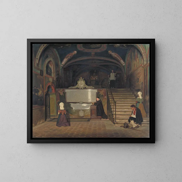 Das Gemälde Die Krypta des Klosters San Benedetto in Subiaco in Italien - Martinus Rørbye — gerahmtes Bild an der Wand