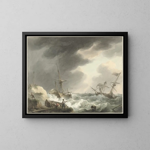 von Martinus Schouman | Scheitern von zwei Schiffen, eines unter amerikanischer Flagge, an einer Dünenküste — gerahmtes Bild an der Wand
