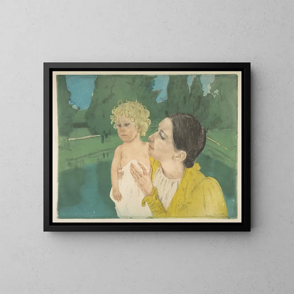 Am Ufer des Teiches - Mary Cassatt — gerahmtes Bild an der Wand