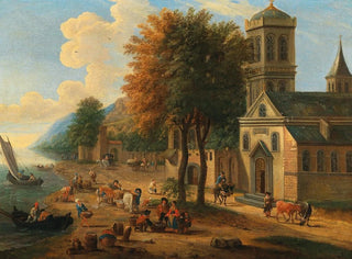 Mathys Schoevaerdts - Coastal landscape with fishermen unloading their catch.webp
