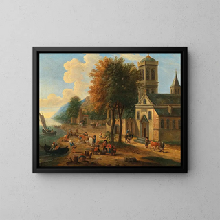 Mathys Schoevaerdts - Coastal landscape with fishermen unloading their catch.webp