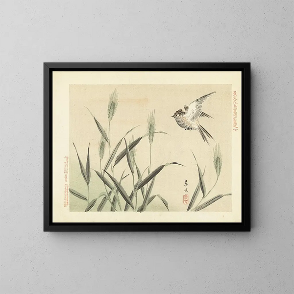 Gerste und Alouette - Matsumura Keibun — gerahmtes Bild an der Wand