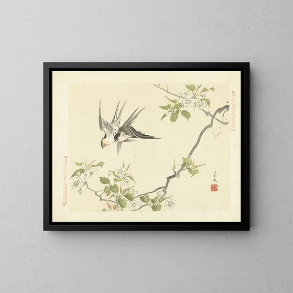 Birne de sable et hirondelle de grange - Matsumura Keibun — gerahmtes Bild an der Wand