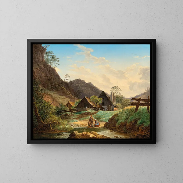 Am Bach eines Bergbachs - Matthias Rudolf Toma — gerahmtes Bild an der Wand