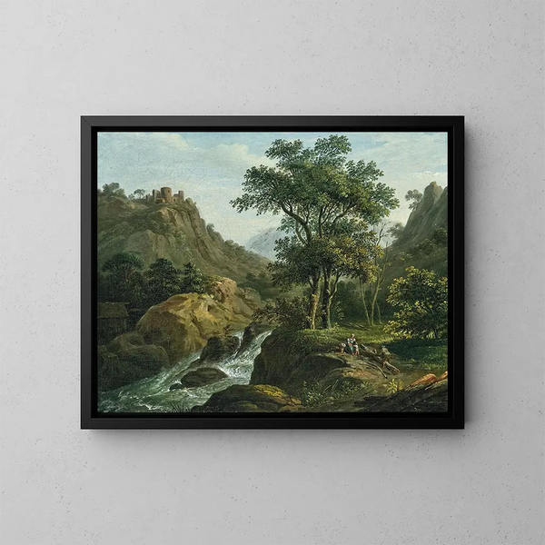 Bûcherons am Flussufer - Matthias Rudolf Toma — gerahmtes Bild an der Wand