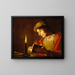 Ein junger Mann liest im Licht einer Kerze - Matthias Stom — gerahmtes Bild an der Wand