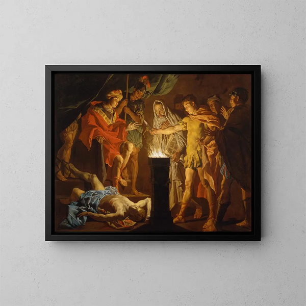 Mucius Scaevola vor Lars Porsenna - Matthias Stom — gerahmtes Bild an der Wand