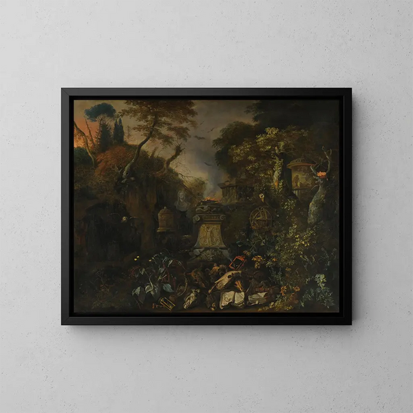 Landschaft des Friedhofs bei Nacht - Matthias Withoos — gerahmtes Bild an der Wand