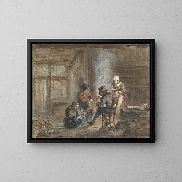 Innenraum-Gemälde mit einer Familie um einen Kamin - Matthijs Maris — gerahmtes Bild an der Wand