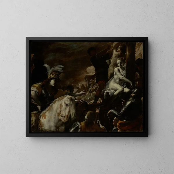 Clorinde sauvend Sofronia und Olindo - Mattia Preti — gerahmtes Bild an der Wand