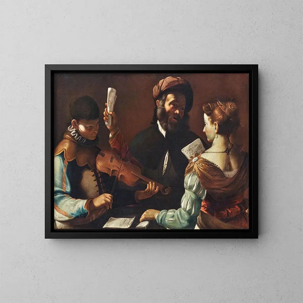Concertino mit einem Geiger - Mattia Preti — gerahmtes Bild an der Wand