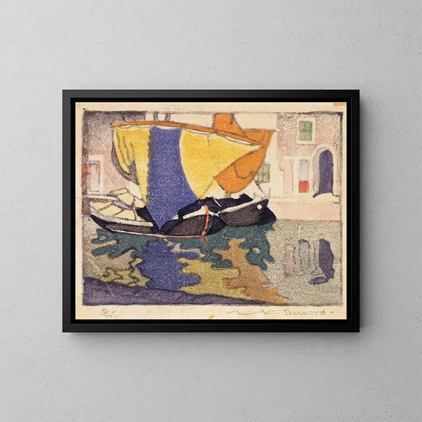 Bateaux de pêche vénitiens - Maud Sherwood — gerahmtes Bild an der Wand