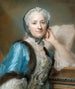 Porträt der Anne-Jeanne Cassanéa de Mondonville – Maurice Quentin de La Tour — Musikerin im blauen Kleid neben einem Cembalo