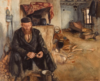 Maurycy Minkowski - An interior with a man peeling potatoes.webp