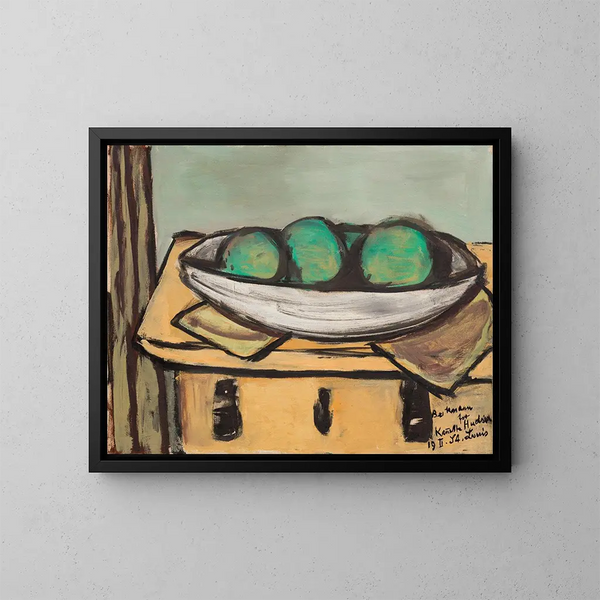 Naturstillleben mit einer großen grünen Frucht - Max Beckmann — gerahmtes Bild an der Wand