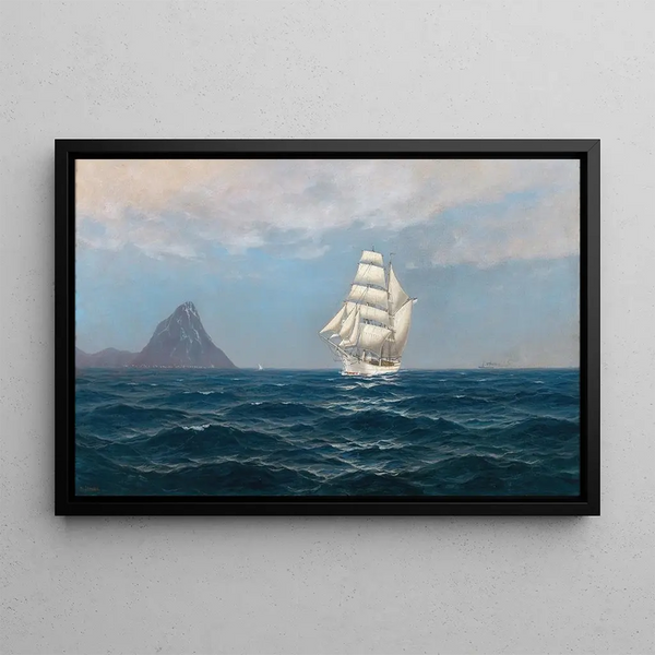 Ein Segelschiff und ein Dampfschiff in der Nähe der Küste - Max Jensen — gerahmtes Bild an der Wand