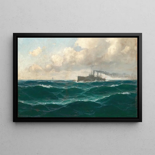 Meereslandschaft mit Kreuzer - Max Jensen — gerahmtes Bild an der Wand