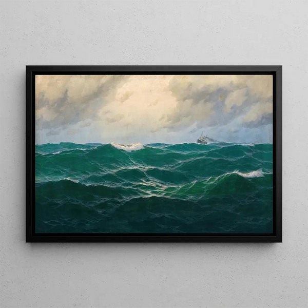 Meereslandschaft mit Dampfschiff am Horizont - Max Jensen — gerahmtes Bild an der Wand
