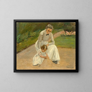 Kleine Enkelin und Amme, die im Garten spielen - Max Liebermann — gerahmtes Bild an der Wand