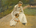 Die Enkelin des Künstlers und ihre Amme, die im Garten spielen - Max Liebermann — Ansicht des Kunstwerks