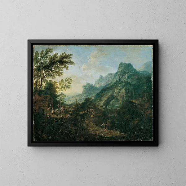 Landschaft mit Bergblick ideal mit einem Weg - Maximilian Joseph Schinnagl — gerahmtes Bild an der Wand