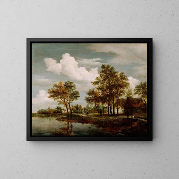 Eine Flussszene - Meindert Hobbema — gerahmtes Bild an der Wand