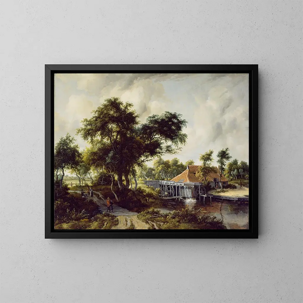 Ein Wassermühle - Meindert Hobbema — gerahmtes Bild an der Wand