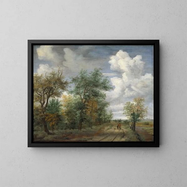 Ein bewaldetes Landschaft mit Figuren - Meindert Hobbema — gerahmtes Bild an der Wand