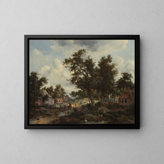 Meindert Hobbema - A Wooded Landscape with Travelers on a Path through a Hamlet.webp