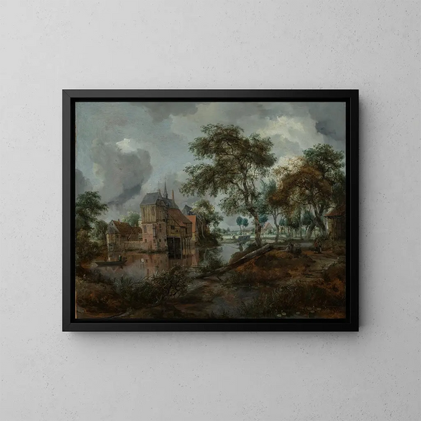 Der Schloss von Ootmarsum - Meindert Hobbema — gerahmtes Bild an der Wand