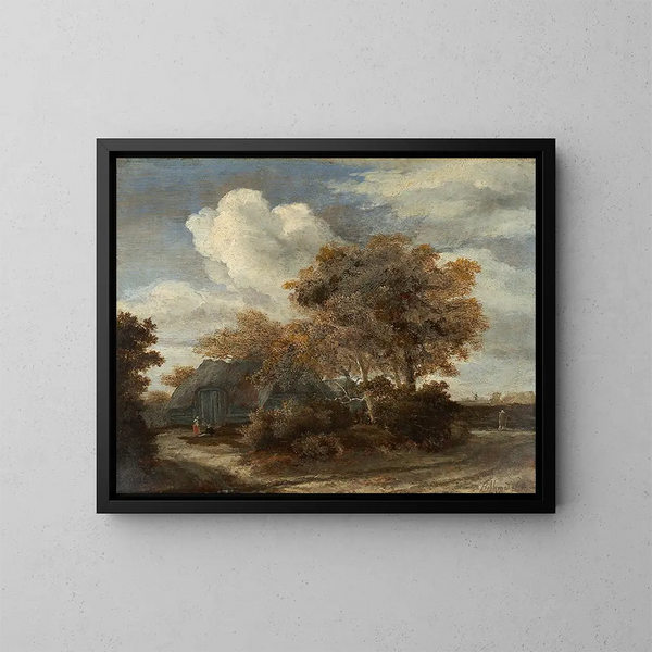 Hütte am Straßenrand - Meindert Hobbema — gerahmtes Bild an der Wand