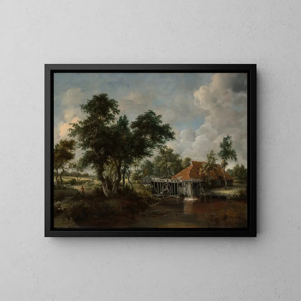 Der Wasser-Mühle mit dem großen roten Dach - Meindert Hobbema — gerahmtes Bild an der Wand