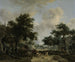Landschaft mit Bäumen und fröhlichen Begleitern in einem Wagen - Meindert Hobbema — Ansicht des Kunstwerks