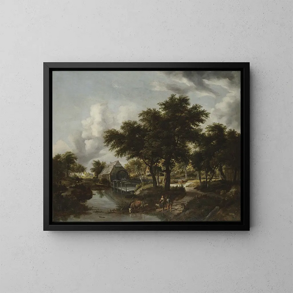 Landschaft mit Wassermühle - Meindert Hobbema — gerahmtes Bild an der Wand