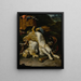 Ein Paar Kaninchen und kleine Vögel mit Jagdausrüstung in einer Landschaft - Melchior d'Hondecoeter — gerahmtes Bild an der Wand