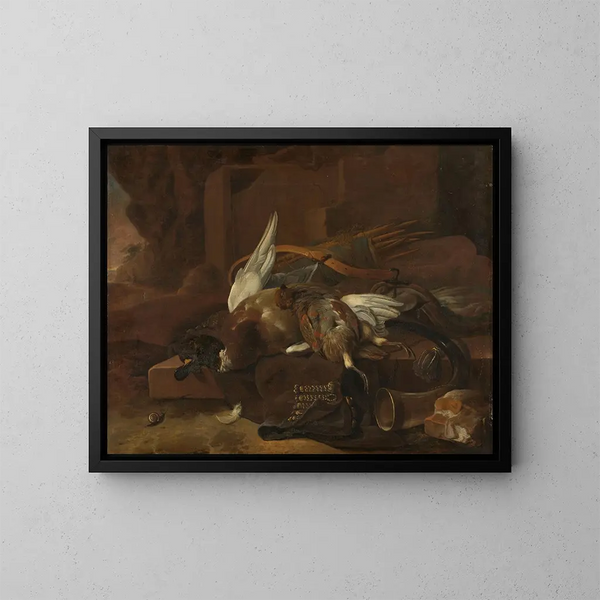 Ein Jägerbeutel - Melchior d'Hondecoeter — gerahmtes Bild an der Wand