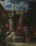 Eine Nacht im Mondschein auf dem Platz vor der Kathedrale der Himmelfahrt Mariens von Mexiko-Stadt - Mexikanische Schule — Ansicht des Kunstwerks
